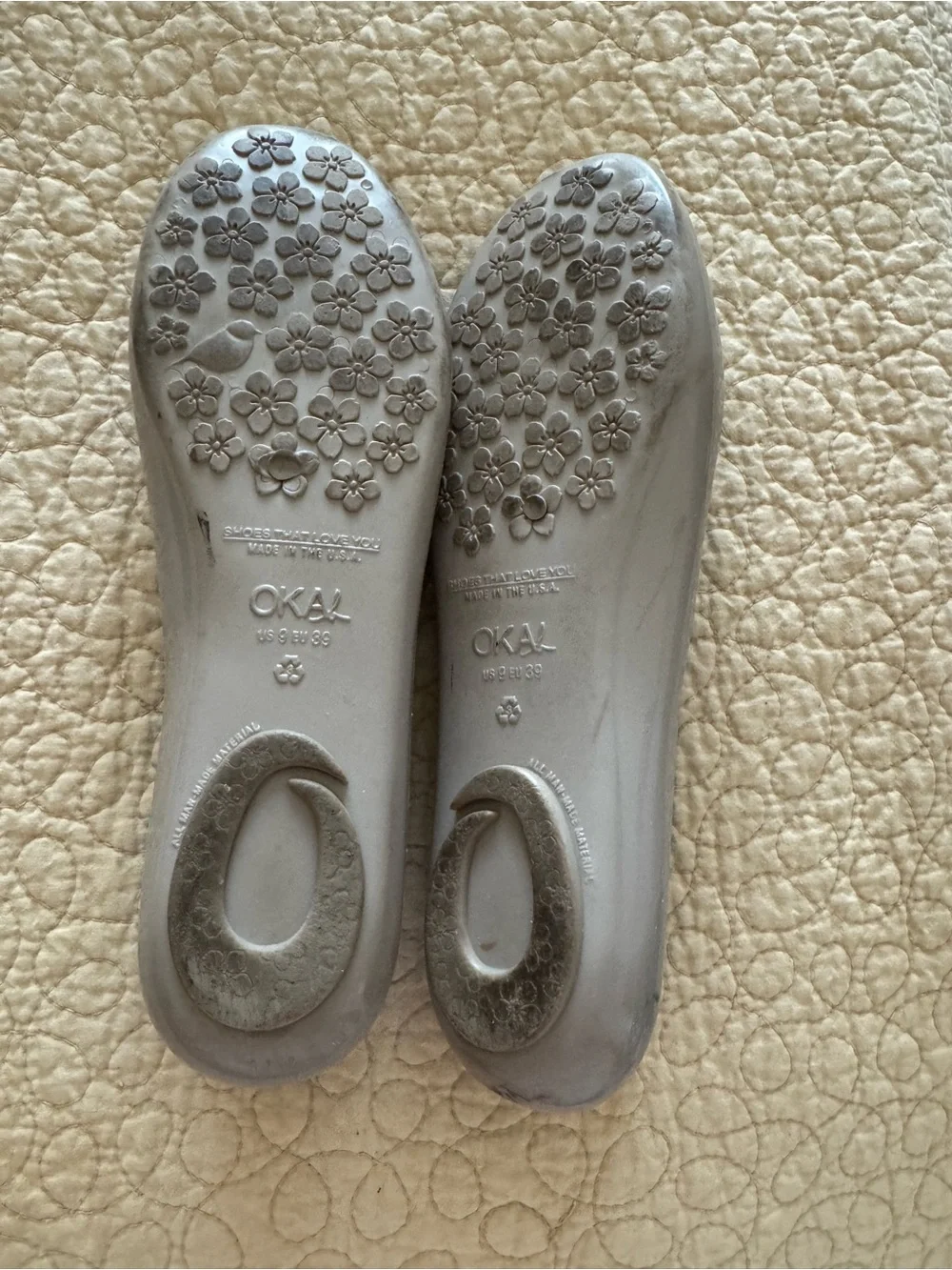 OKA b. Women's Embellished Jelly Flats in Light Gray with Teal Insole